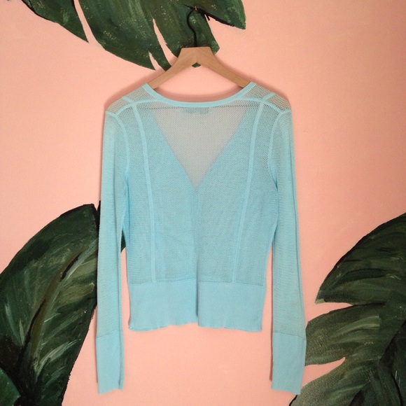Belford Saks Fifth Avenue Blue Mesh Cardigan M - Picture 2 of 6